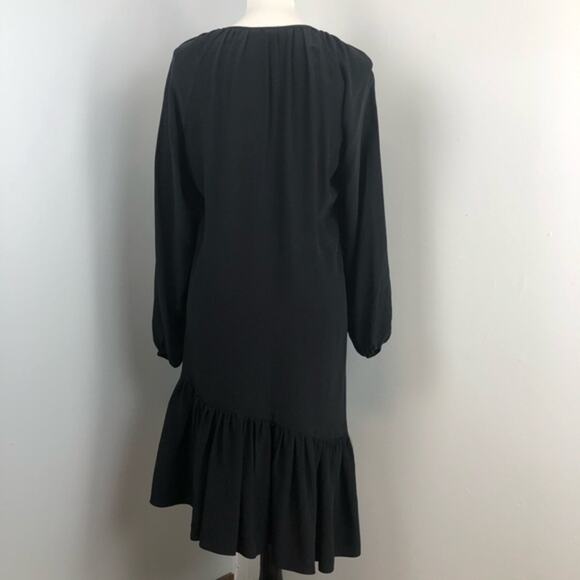 Jill Stuart Black Silk Asymmetrical Drop Waist Long Sleeve Peasant Dress Sz 0 - Picture 7 of 10